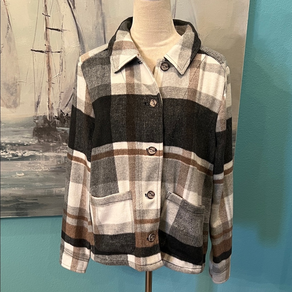 INTRO Wool Blend Plaid Shacket, Medium